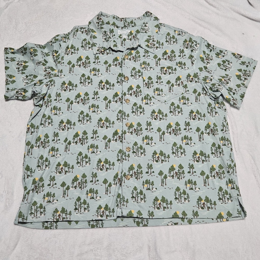 Duluth Trading Co Jersey Knit Shirt Bigfoot Sasquatch Camping Button Up Mens 2XL